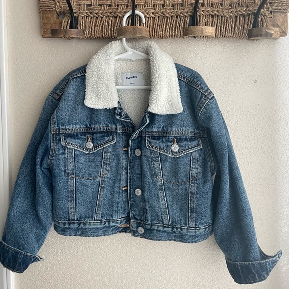 Old Navy Jackets \u0026 Coats | Girls Old Navy Cropped Sherpa Lined Denim Jacket Size 8 | Color: Blue/White | Size: 8g | Rainreese68's Closet